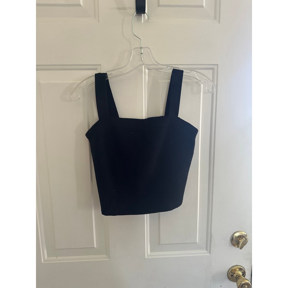 Abercrombie & Fitch Women Black Ribbed Knit Square Neck Sweater Tank Top Large
